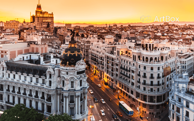 Vista aerea de Madrid con galerias de arte