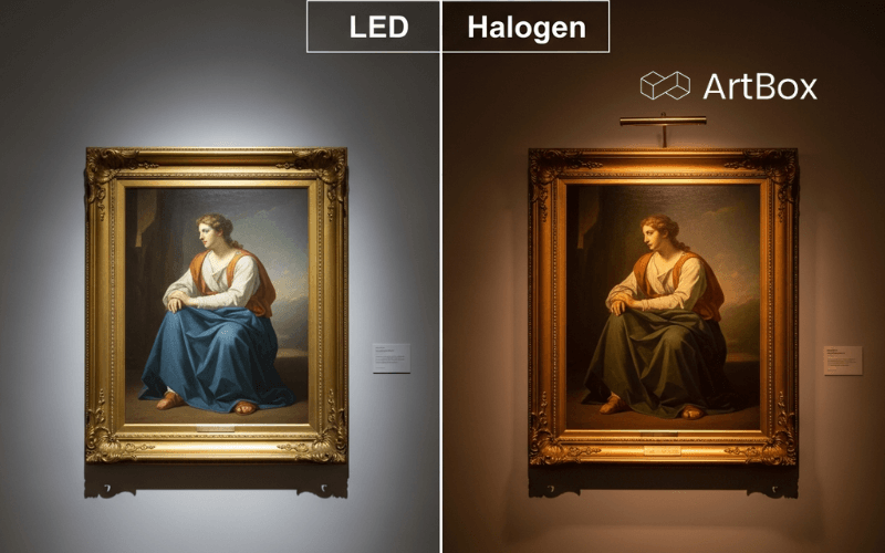 diferencia visual iluminacion led halogena pintura oleo museo exposicion