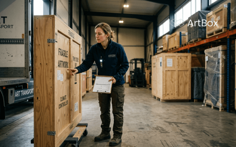 inspeccion de marcado ippc en caja de madera para exportacion de obras de arte